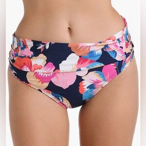 La Blanca Bikini Bottoms Denim Bouquet Indigo Shirred Band Hipster Size 14 NWT